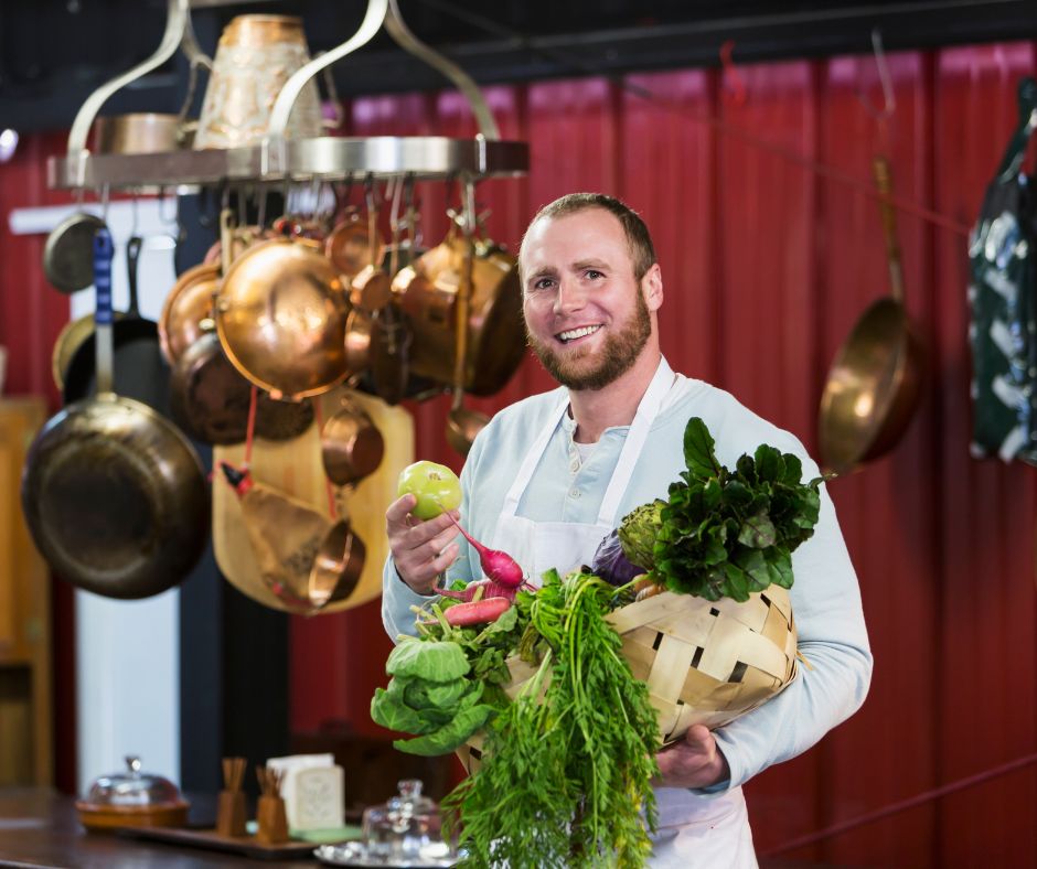 Seattle's Vibrant Food Scene: Chef holding fresh produce in Seattle restaurant