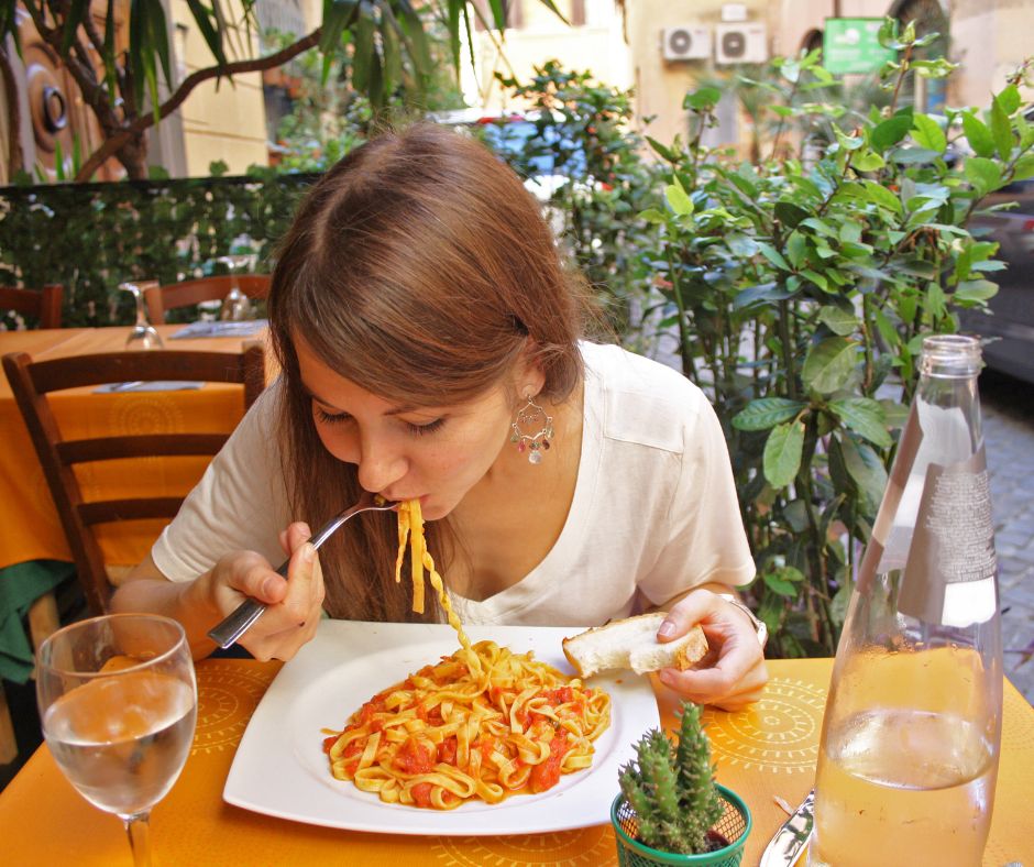 business traveler eating a meal in seattle