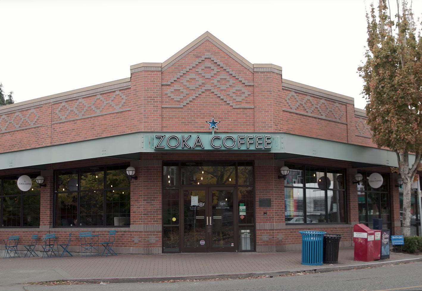 main entrance view of Zoka Coffee Shop in Seattle